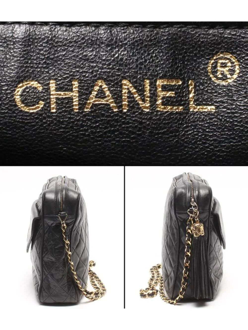 Chanel Chain Shoulder Bag Crossbody Lambskin Gold Quilted